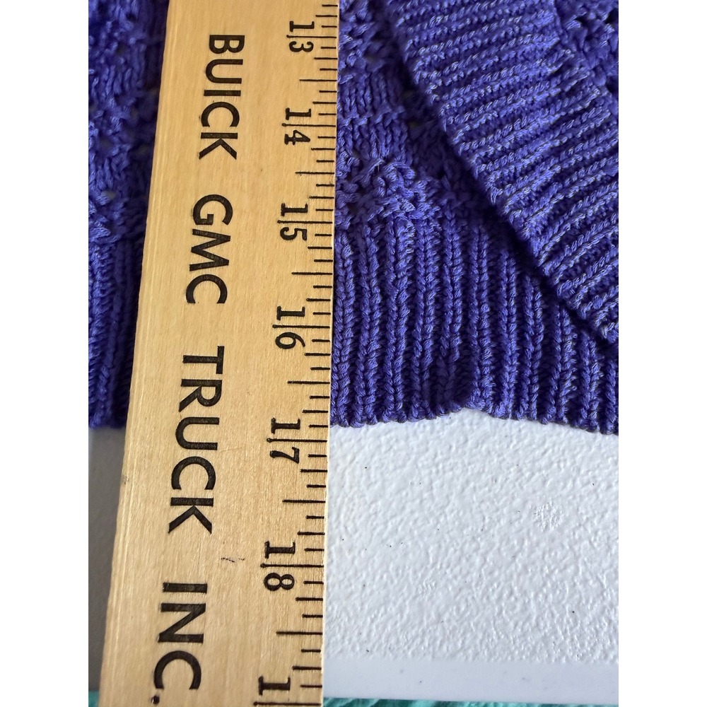 Jenny Cardigan Women XL Purple Cotton Pointelle Open Knit Cropped Boho Shrug - Picture 5 of 6